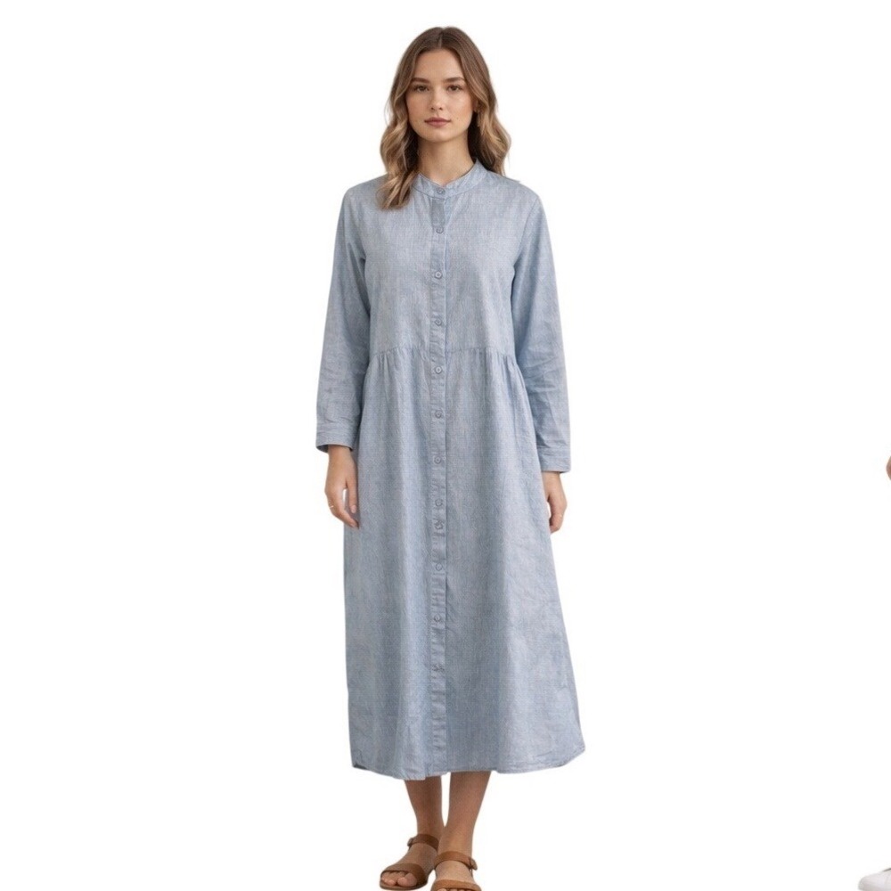Tuckernuck Women's Oversized‎ Front Button Long Sleeve Maxi Dress Blue Size XS